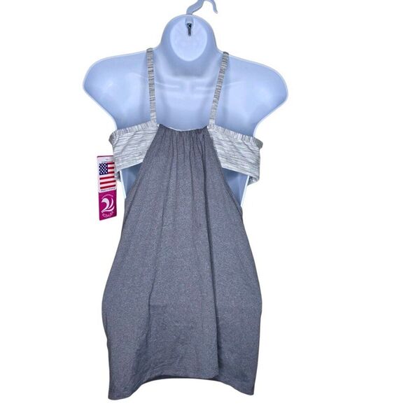KOS USA Strappy Multilayered Athletic Yoga Tank Top Womens Size XL Gray - Picture 4 of 6